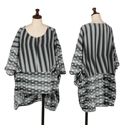 ISSEY MIYAKE Dot Stripe Print Tunic Gray Blouse Size 1
