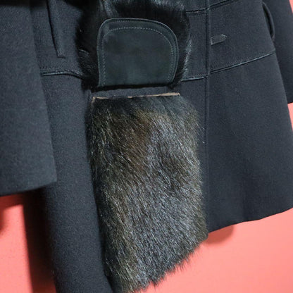 Prada 06AW Asymmetrical Raccoon Fur Pocket Wool Coat Size 40