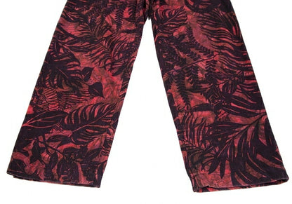 Y's Botanical Print Cotton Linen Pants Red Size 2