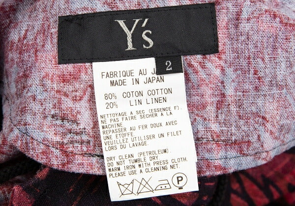 Y's Botanical Print Cotton Linen Pants Red Size 2