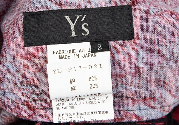 Y's Botanical Print Cotton Linen Pants Red Size 2