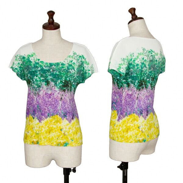PLEATS PLEASE Floral Print Mist Pleated T-Shirt White Size 3