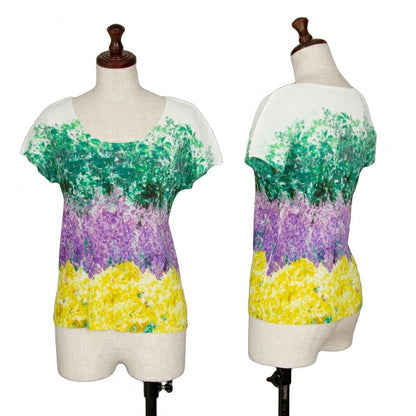 PLEATS PLEASE Floral Print Mist Pleated T-Shirt White Size 3