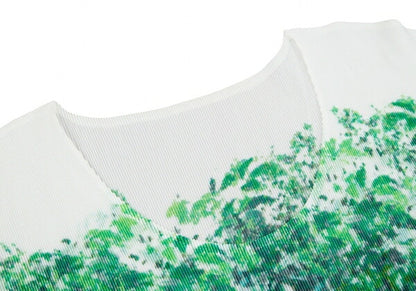 PLEATS PLEASE Floral Print Mist Pleated T-Shirt White Size 3