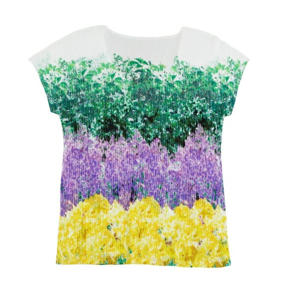 PLEATS PLEASE Floral Print Mist Pleated T-Shirt White Size 3