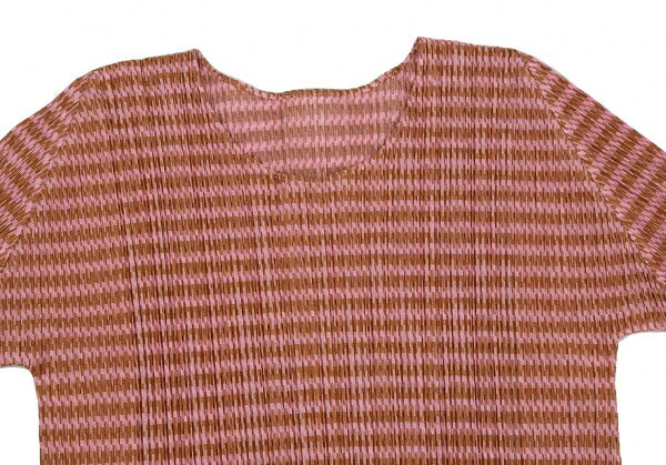 PLEATS PLEASE Houndstooth Pleated Cut & Sew Top Pink Size 4