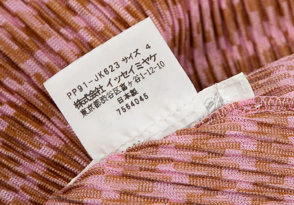 PLEATS PLEASE Houndstooth Pleated Cut & Sew Top Pink Size 4