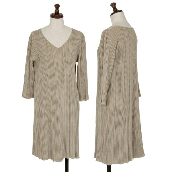 JURGEN LEHL Cotton Rib Knit V-Neck Dress Beige Size M