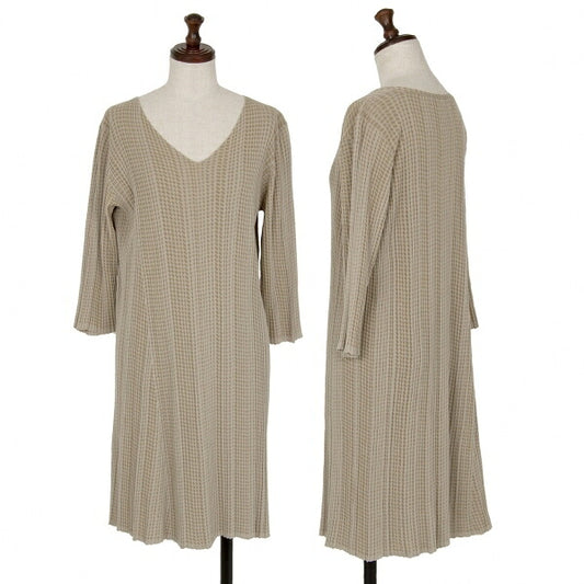 JURGEN LEHL Cotton Rib Knit V-Neck Dress Beige Size M