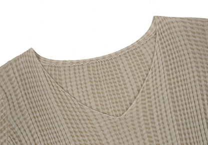 JURGEN LEHL Cotton Rib Knit V-Neck Dress Beige Size M
