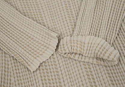 JURGEN LEHL Cotton Rib Knit V-Neck Dress Beige Size M