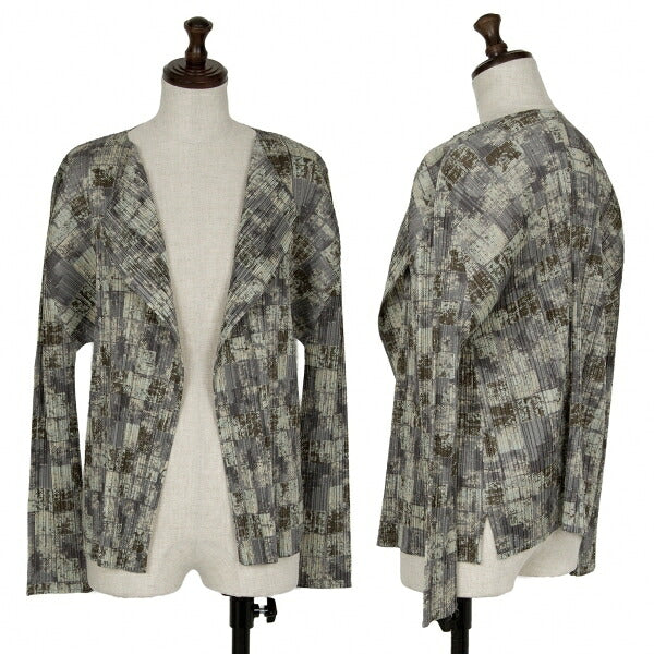 PLEATS PLEASE Faded Check Print Cardigan Gray Size 3