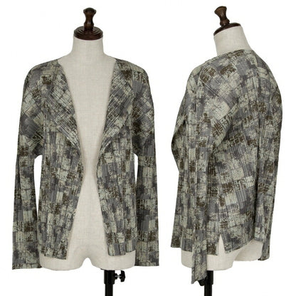 PLEATS PLEASE Faded Check Print Cardigan Gray Size 3