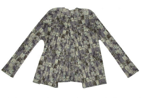 PLEATS PLEASE Faded Check Print Cardigan Gray Size 3