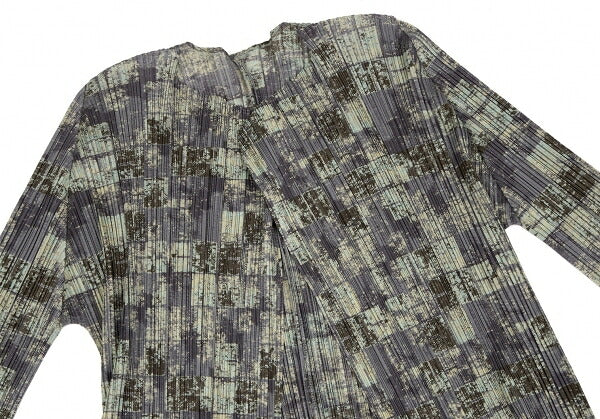 PLEATS PLEASE Faded Check Print Cardigan Gray Size 3