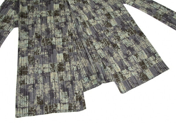 PLEATS PLEASE Faded Check Print Cardigan Gray Size 3