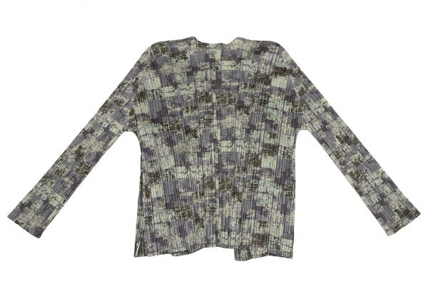 PLEATS PLEASE Faded Check Print Cardigan Gray Size 3