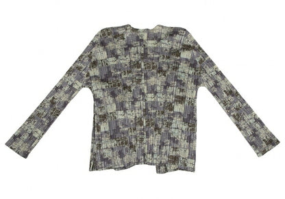 PLEATS PLEASE Faded Check Print Cardigan Gray Size 3