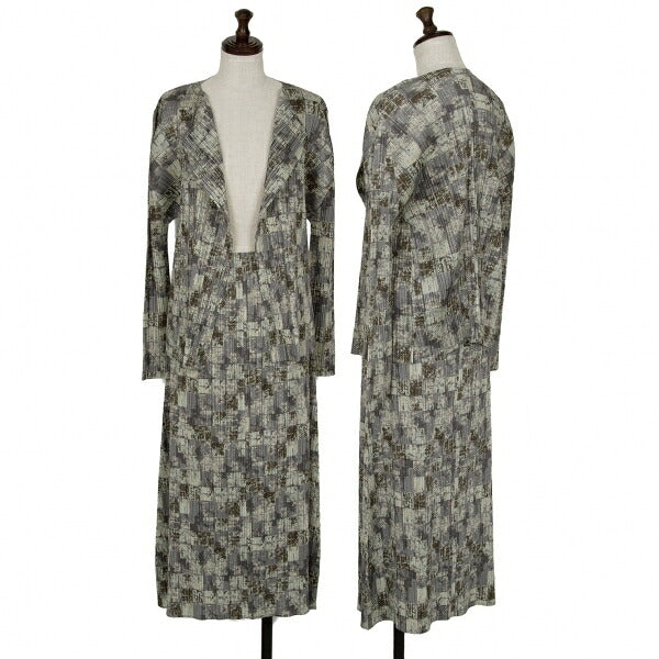 PLEATS PLEASE Faded Check Print Cardigan Gray Size 3