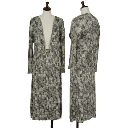 PLEATS PLEASE Faded Check Print Cardigan Gray Size 3