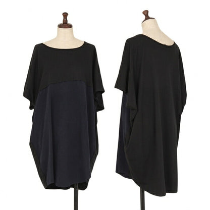 Y's Dolman Sleeve Mixed Material Cut & Sew Top Navy Size 2