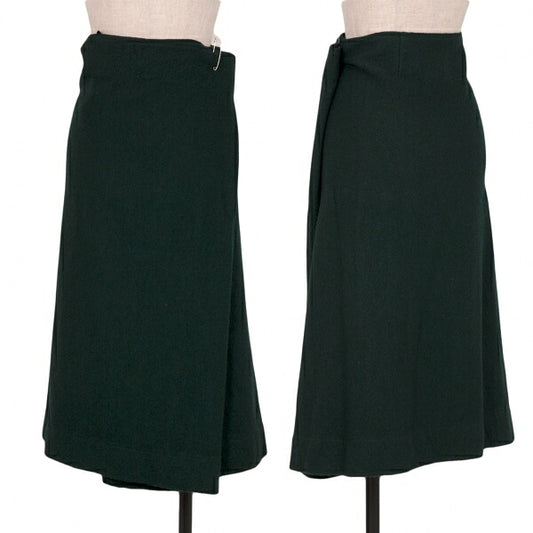 Y's Garment Dyed Wool Knit Wrap Skirt Green Navy Size 2