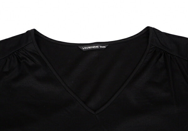 VIVIENNE TAM Flower Embroidery V-Neck T-Shirt Black Size 1
