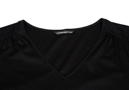 VIVIENNE TAM Flower Embroidery V-Neck T-Shirt Black Size 1
