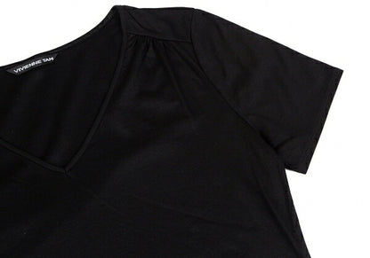 VIVIENNE TAM Flower Embroidery V-Neck T-Shirt Black Size 1