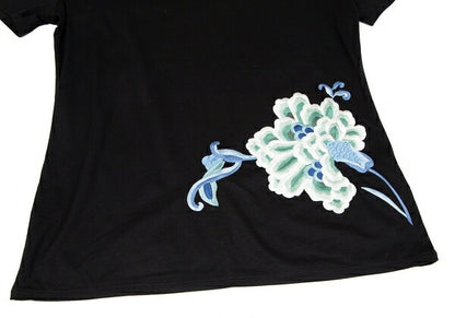 VIVIENNE TAM Flower Embroidery V-Neck T-Shirt Black Size 1