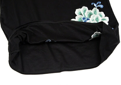 VIVIENNE TAM Flower Embroidery V-Neck T-Shirt Black Size 1