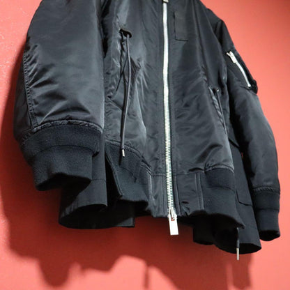 sacai 21AW Nylon Twill Drawstring MA-1 Jacket Black Size 1