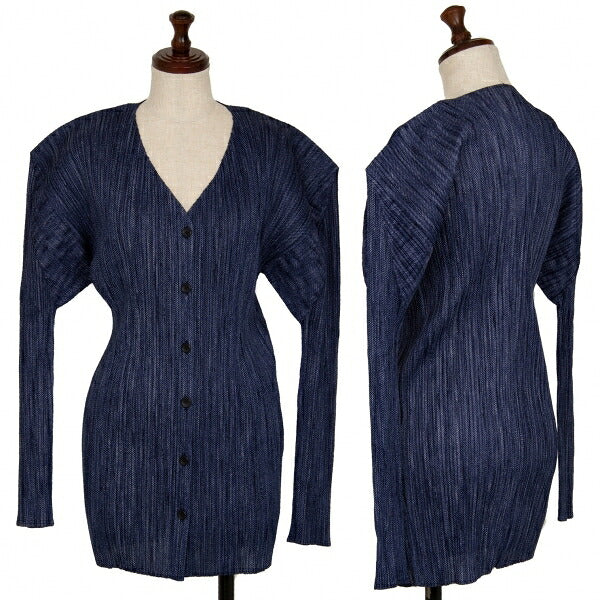 PLEATS PLEASE Fabric Print Pleated Cardigan Blue Size 4