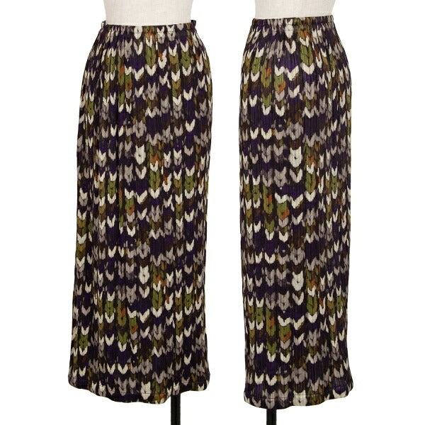PLEATS PLEASE Mixed Knit Print Pleated Skirt Purple Size 2