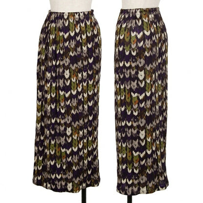 PLEATS PLEASE Mixed Knit Print Pleated Skirt Purple Size 2