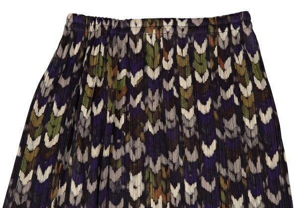 PLEATS PLEASE Mixed Knit Print Pleated Skirt Purple Size 2