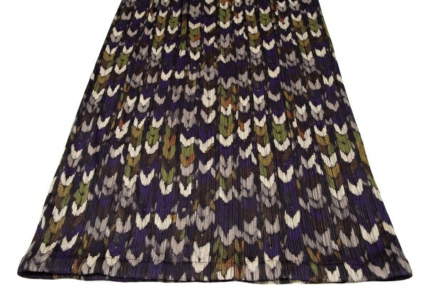 PLEATS PLEASE Mixed Knit Print Pleated Skirt Purple Size 2