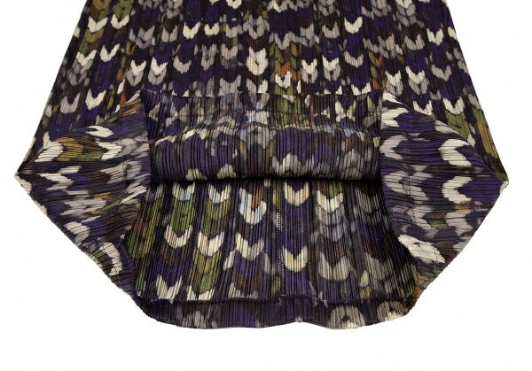 PLEATS PLEASE Mixed Knit Print Pleated Skirt Purple Size 2