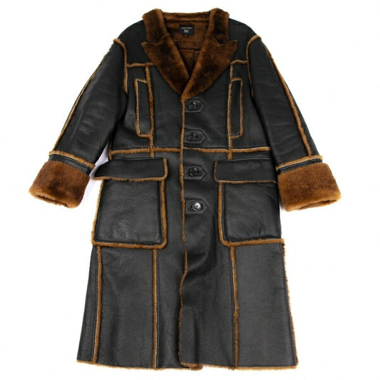 Jean Paul GAULTIER HOMME Real Shearling Black Brown Coat Size 48