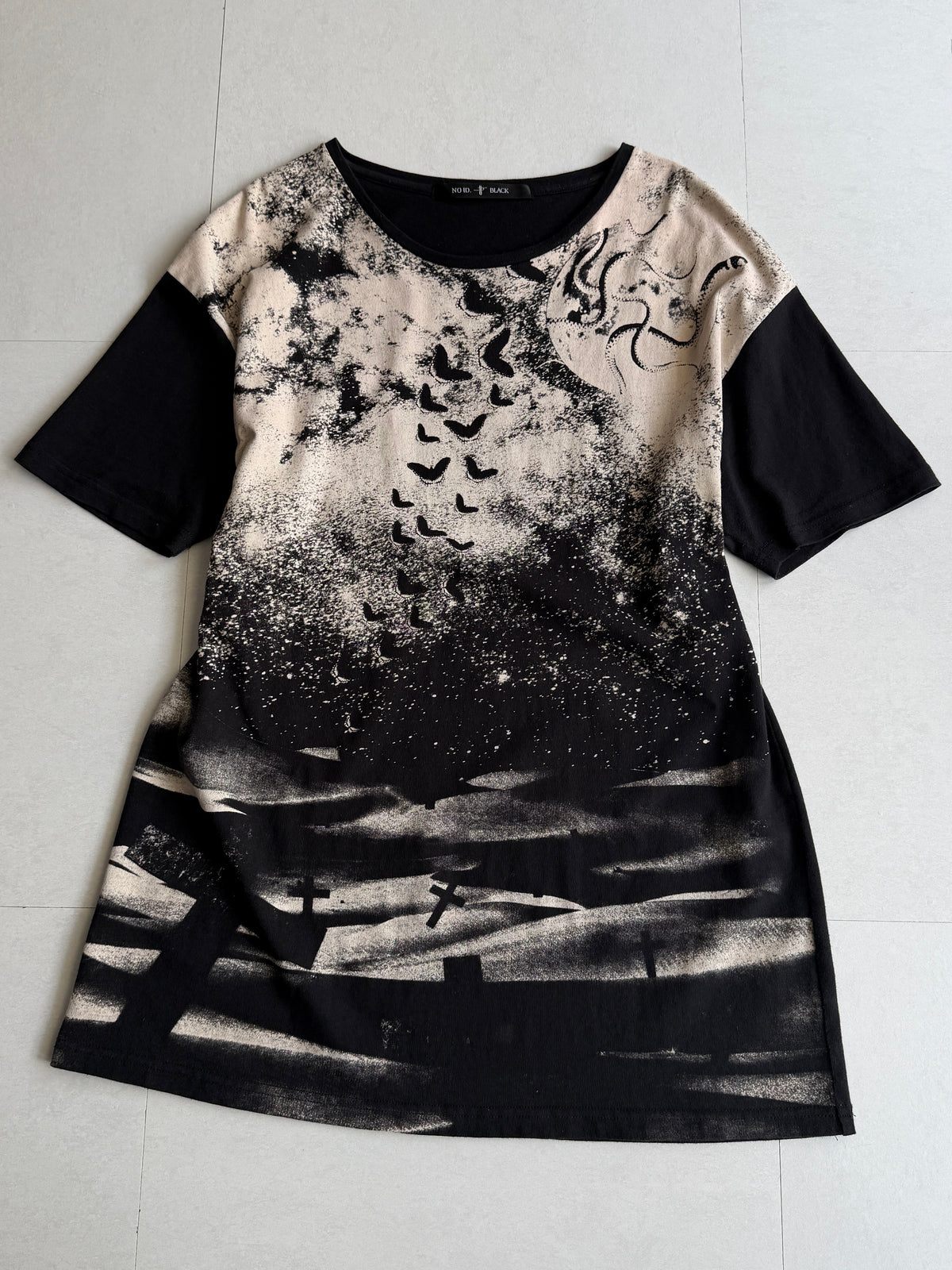 NO ID. BLACK Graveyard Raven Cotton T-Shirt Size ONE
