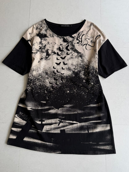 NO ID. BLACK Graveyard Raven Cotton T-Shirt Size ONE