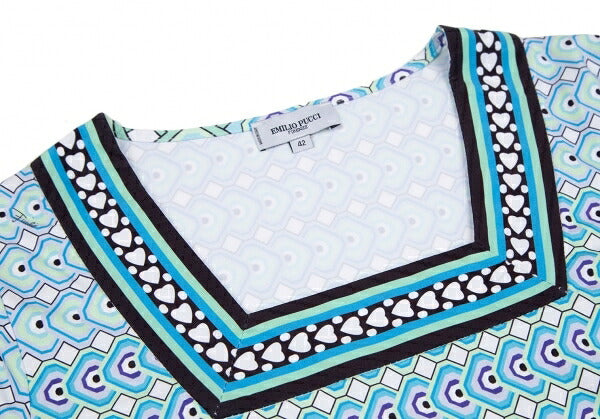EMILIO PUCCI Geometric Print Square Neck Dress White Size 42