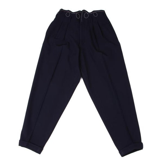 Y's Wool Gabardine Waist Cut Design Pants Navy Size M