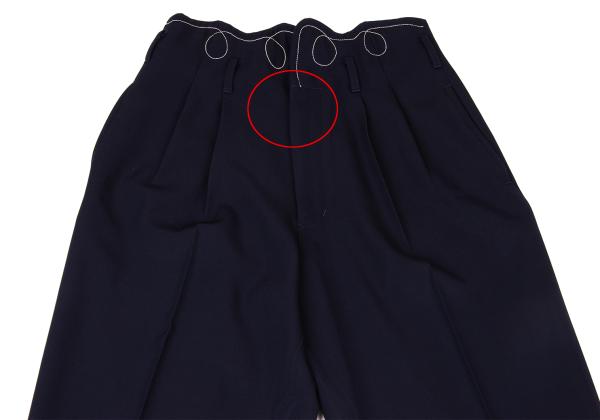Y's Wool Gabardine Waist Cut Design Pants Navy Size M