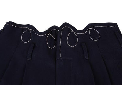 Y's Wool Gabardine Waist Cut Design Pants Navy Size M