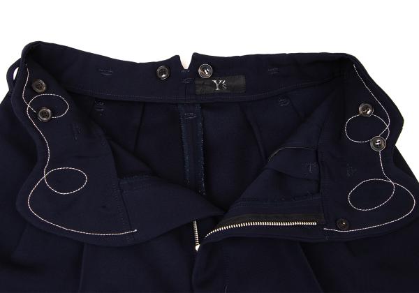 Y's Wool Gabardine Waist Cut Design Pants Navy Size M