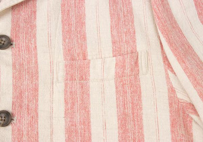 KENZO Linen Cotton Stripe Jacket Beige Red Size 2