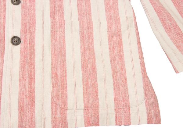 KENZO Linen Cotton Stripe Jacket Beige Red Size 2