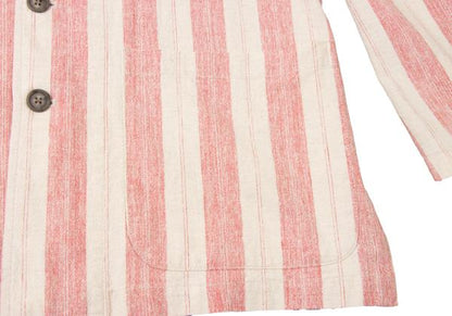 KENZO Linen Cotton Stripe Jacket Beige Red Size 2