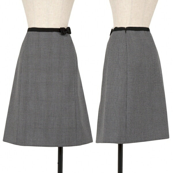 PRADA Waist Ribbon Glen Check Skirt Gray Size 38